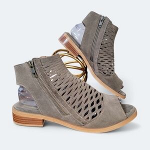 Diba Olive Green Suede Open Weave Peep-Toe Ankle Boots Sandals Size 8 Booties